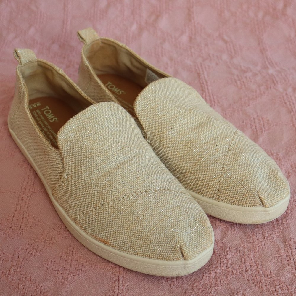 Toms Alpargata Natural Heritage Metallic Canvas Beige Slip-On Shoes